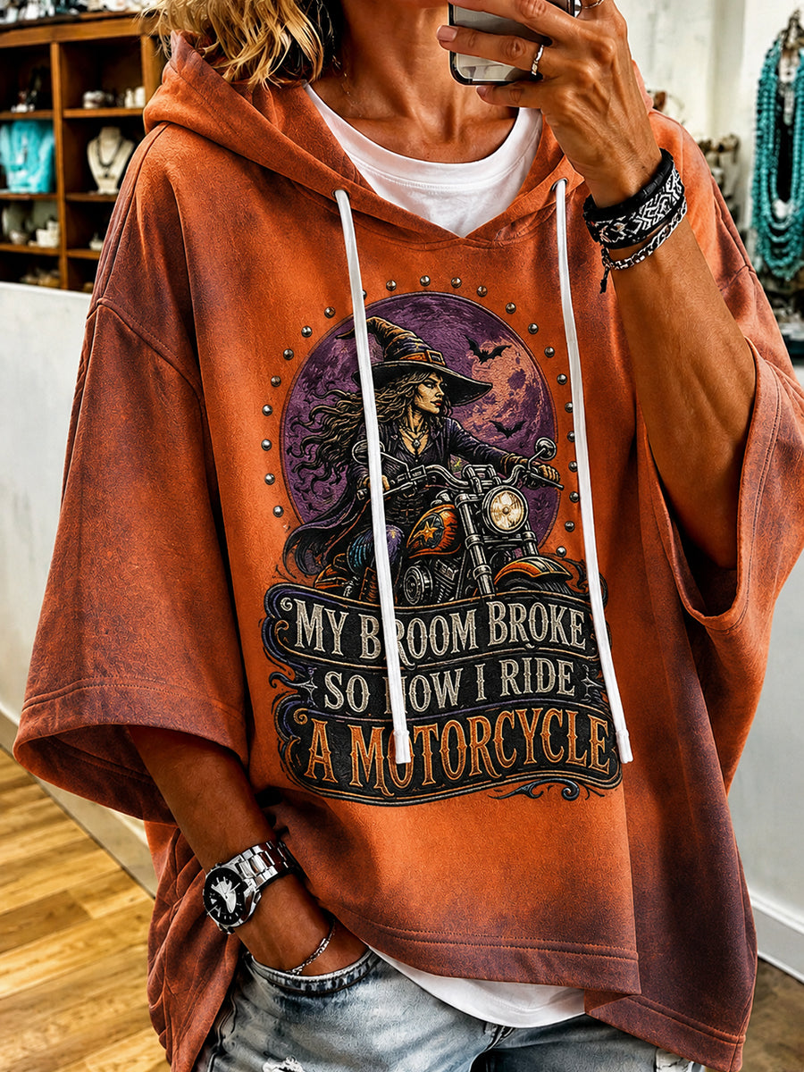 Frauen Mein Besen brach so Jetzt fahre ich ein Motorrad Halloween Hexe Print Hoodie