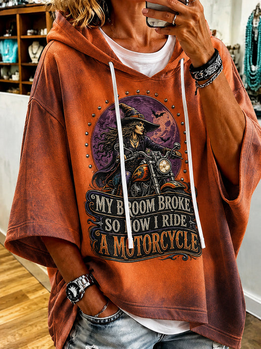 Frauen Mein Besen brach so Jetzt fahre ich ein Motorrad Halloween Hexe Print Hoodie