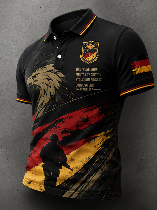 Herren-Poloshirt mit kurzen Ärmeln und grafischem Veteranen-Gedenkdruck