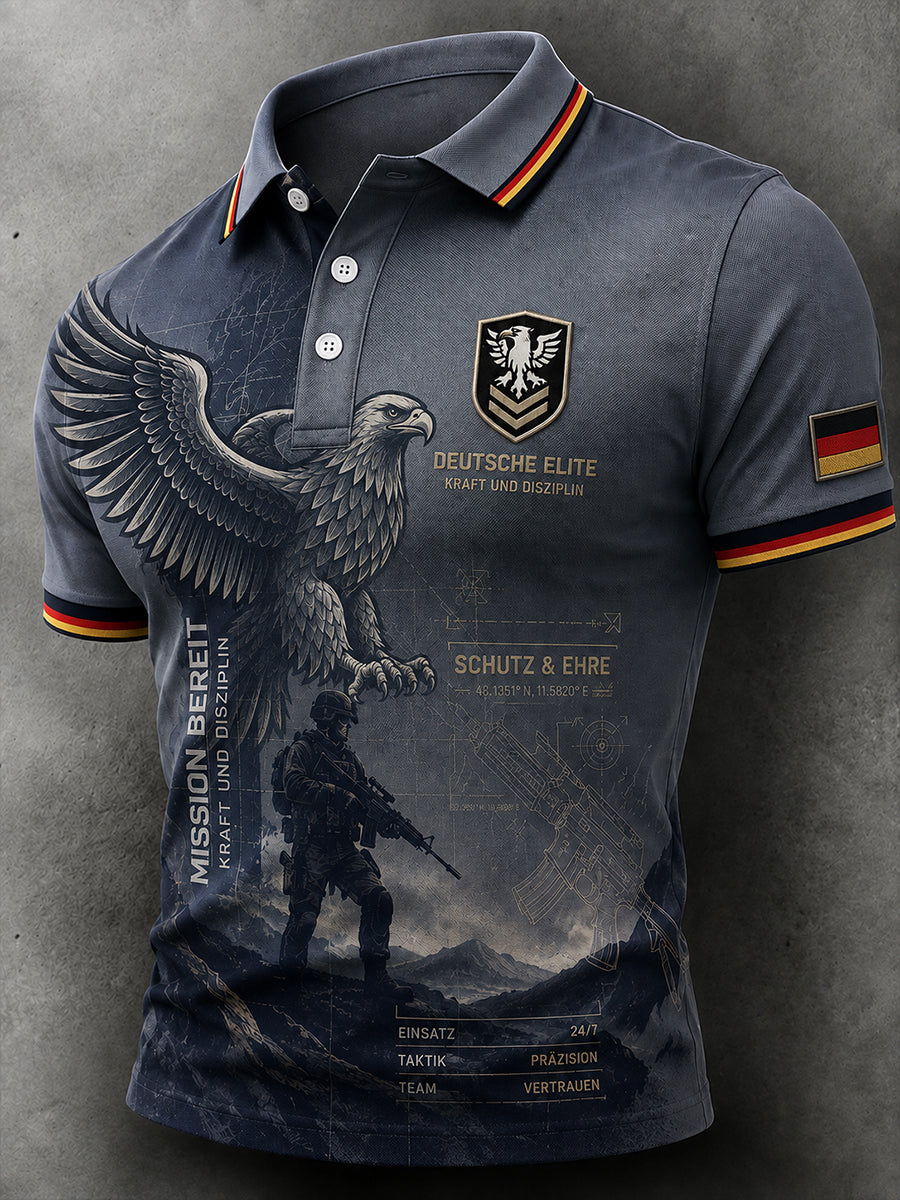 Herren-Poloshirt mit kurzen Ärmeln und grafischem Veteranen-Gedenkdruck