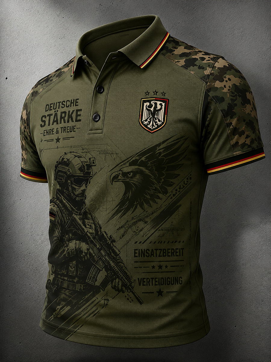 Herren-Poloshirt mit kurzen Ärmeln und grafischem Veteranen-Gedenkdruck