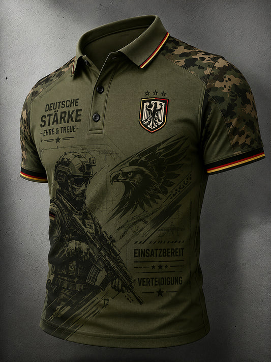 Herren-Poloshirt mit kurzen Ärmeln und grafischem Veteranen-Gedenkdruck