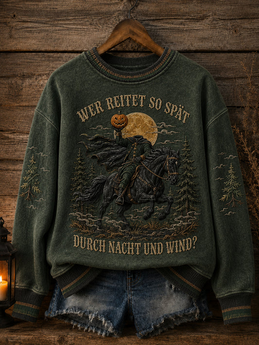 Damen-Sweatshirt mit dem Aufdruck „WER REITET SO SPÄT DURCH NACHT UND WIND“ für Halloween
