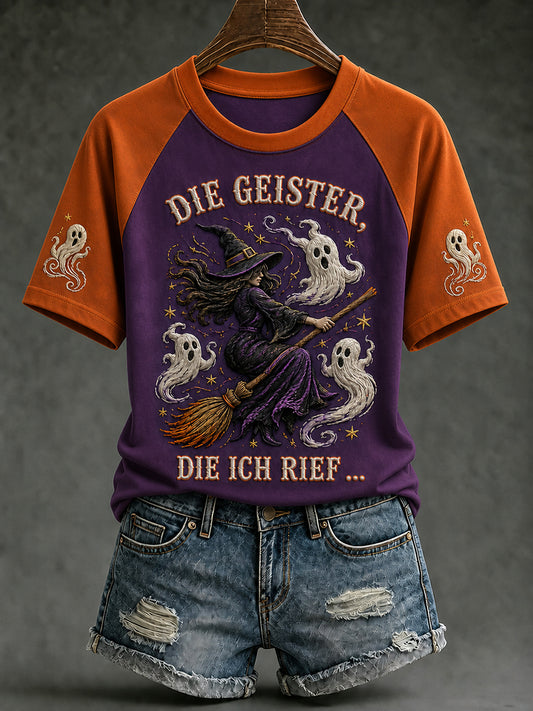 Damen-T-Shirt mit Halloween-Print „DIE GEISTER, DIE ICH RIEF“