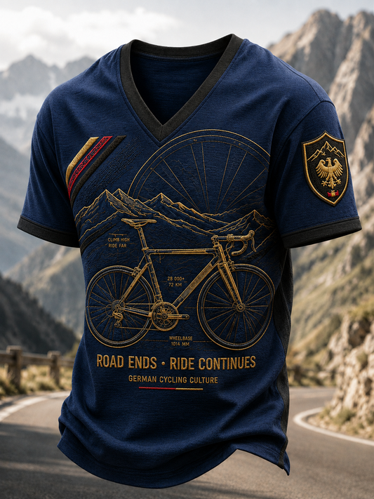 Herren-T-Shirt mit V-Ausschnitt im Stil der deutschen Radfahrerkultur