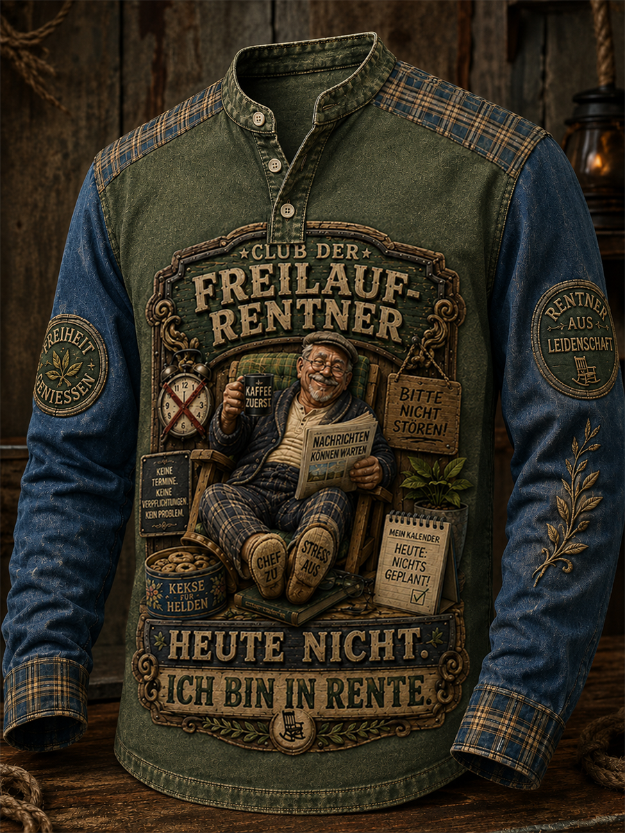 Lässiges T-Shirt für Herren mit humorvollem Spruch und Knöpfen