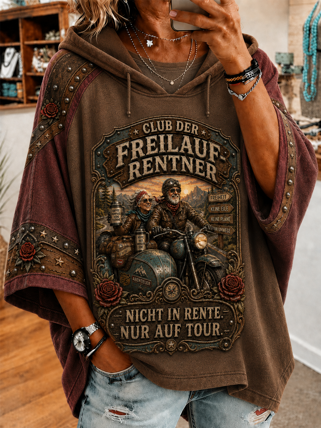 Frauen-Hoodie mit humorvollem Spruch und kurzen Ärmeln