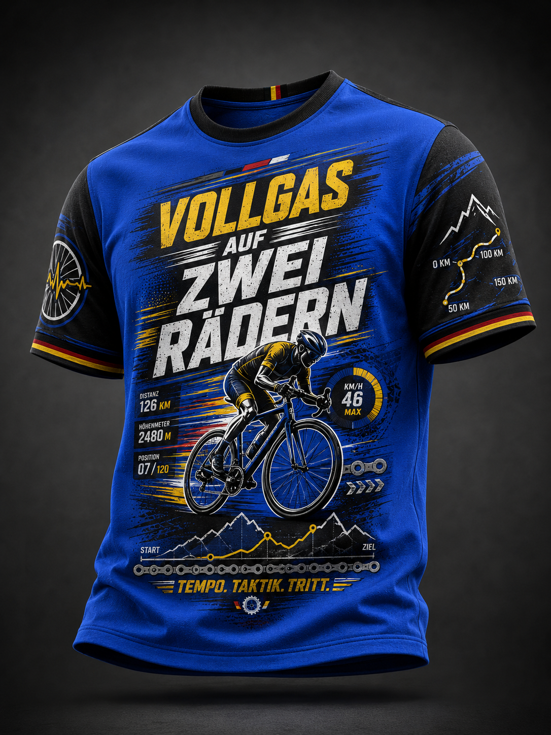 Herren-T-Shirt mit kurzen Ärmeln im Stil der deutschen Radfahrkultur