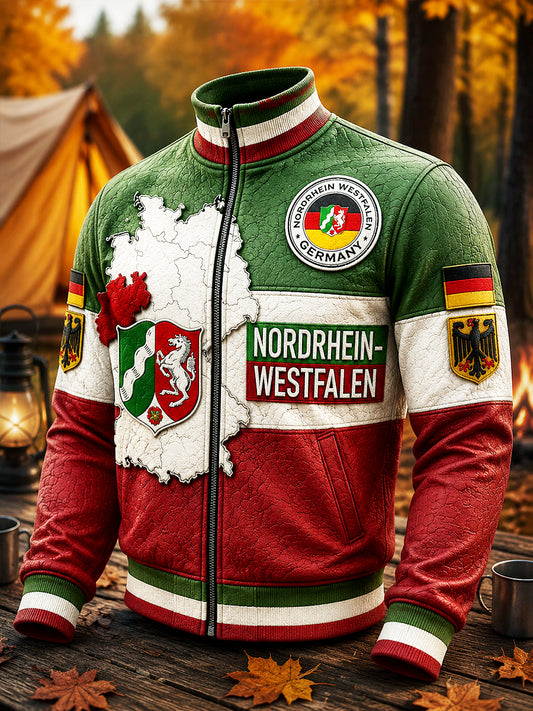 Herren-jeansjacke im Vintage-Stil mit nordrheinischer Patchwork-Optik und Reißverschluss