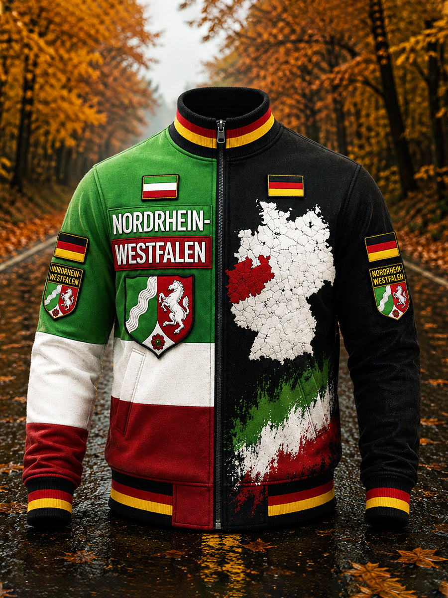 Herren-Jacke mit nordrheinischer Graffiti-Print und durchgehendem Reißverschluss im Stil der deutschen Flagge