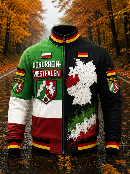 Herren-Jacke mit nordrheinischer Graffiti-Print und durchgehendem Reißverschluss im Stil der deutschen Flagge
