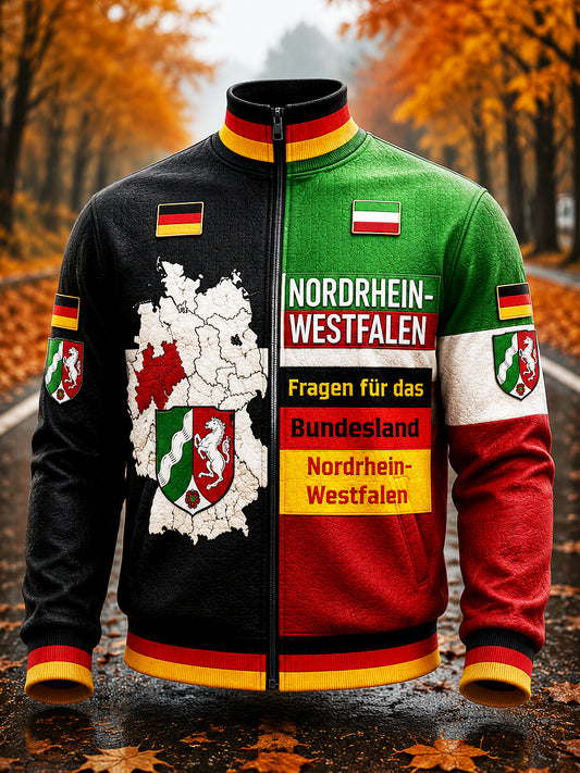 Herren-Jacke in deutschem Nordrhein-Stil mit Patchwork-Print und durchgehendem Reißverschluss für den Alltag