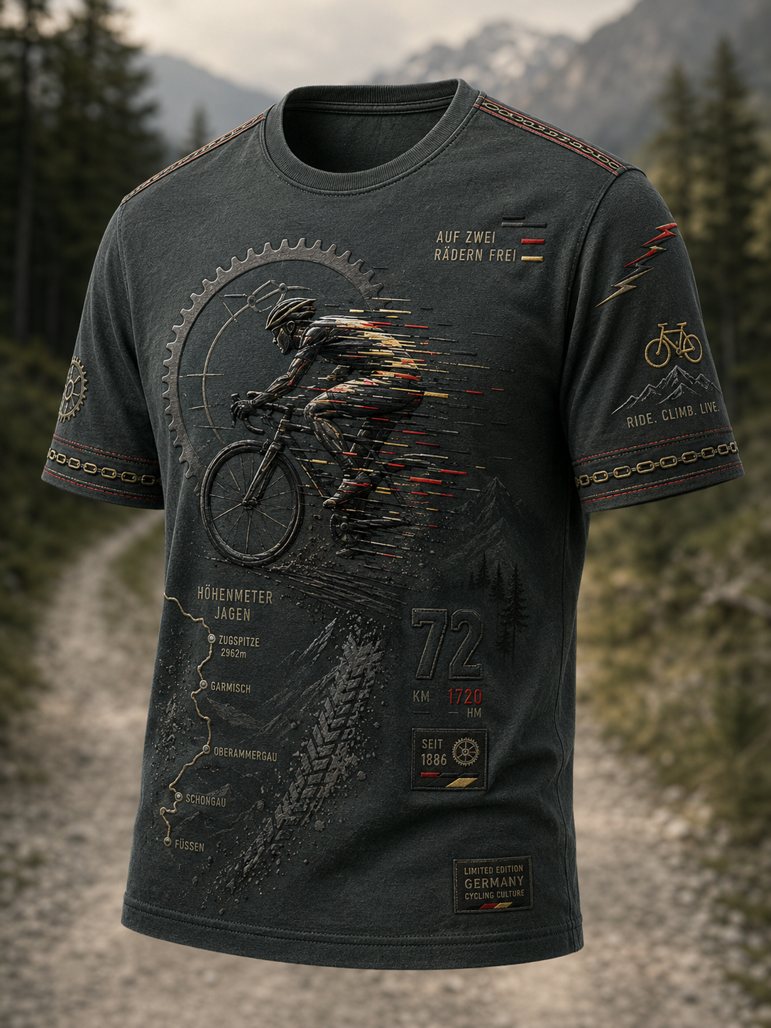 Herren-T-Shirt mit kurzen Ärmeln im Stil der deutschen Radfahrkultur