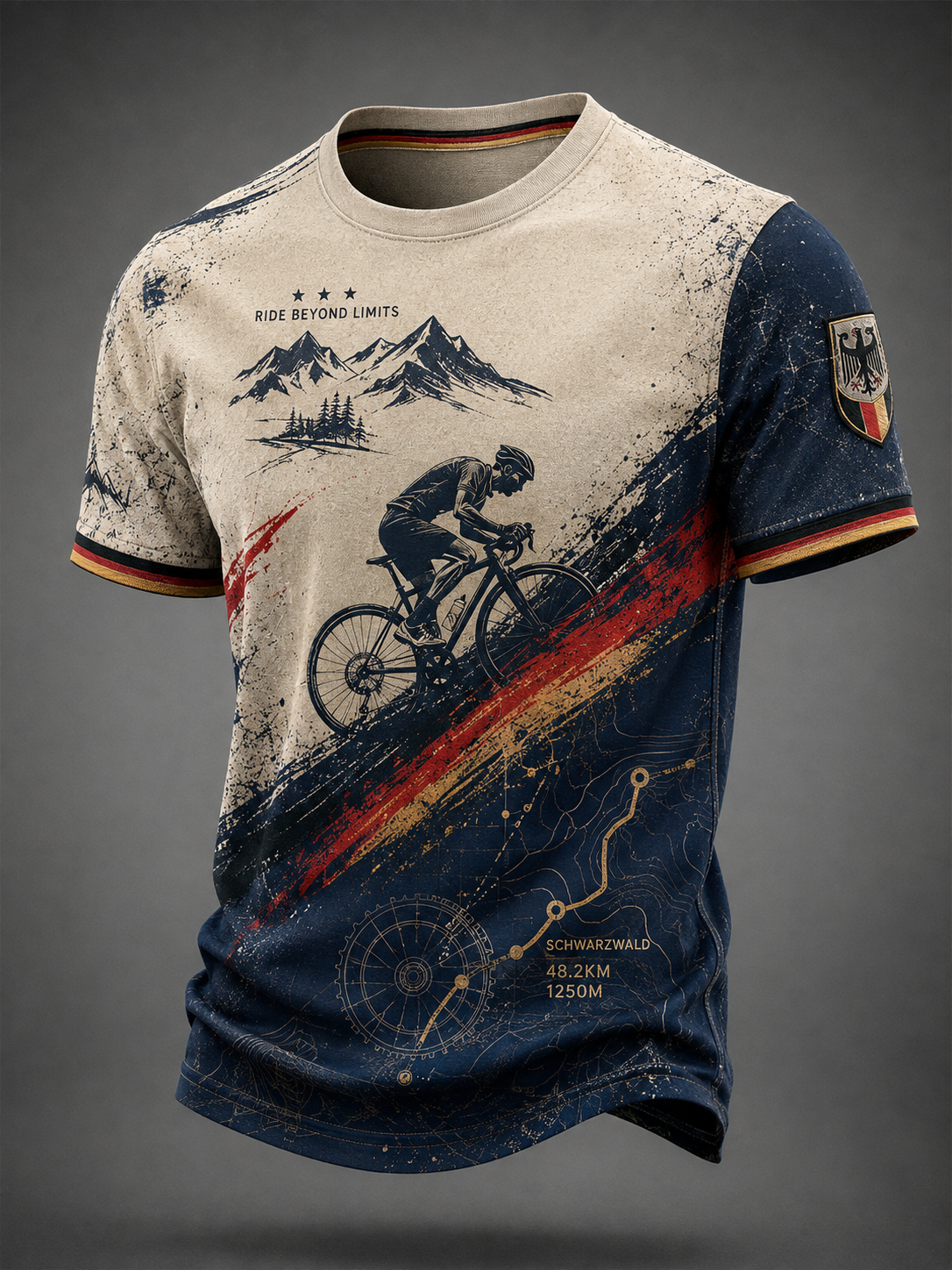 Herren-T-Shirt mit kurzen Ärmeln im Stil der deutschen Radfahrkultur