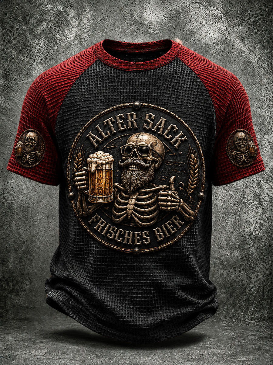 Retro-Punk-Deutschland-Oktoberfest-Schädel-Waffelmuster-T-Shirt