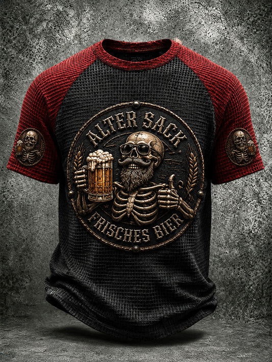 Retro-Punk-Deutschland-Oktoberfest-Schädel-Waffelmuster-T-Shirt