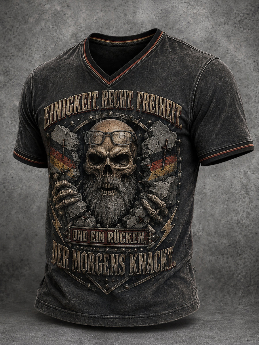 Herren-Tag der Deutschen Einheit-Witziger Slogan-Druck-V-Ausschnitt-T-Shirt