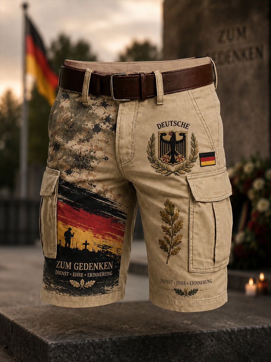 Herren-Cargo-Kurzhose mit grafischem, vom Vintage-Militärstil inspiriertem Print