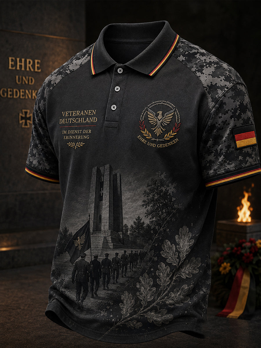 Herren-Poloshirt mit kurzen Ärmeln und vintage Militär-Gedenkdruck