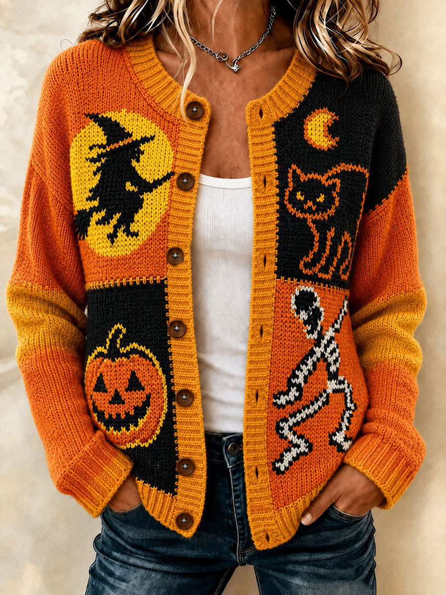 Kuscheliger bedruckter Damen-Strickjacke für Halloween