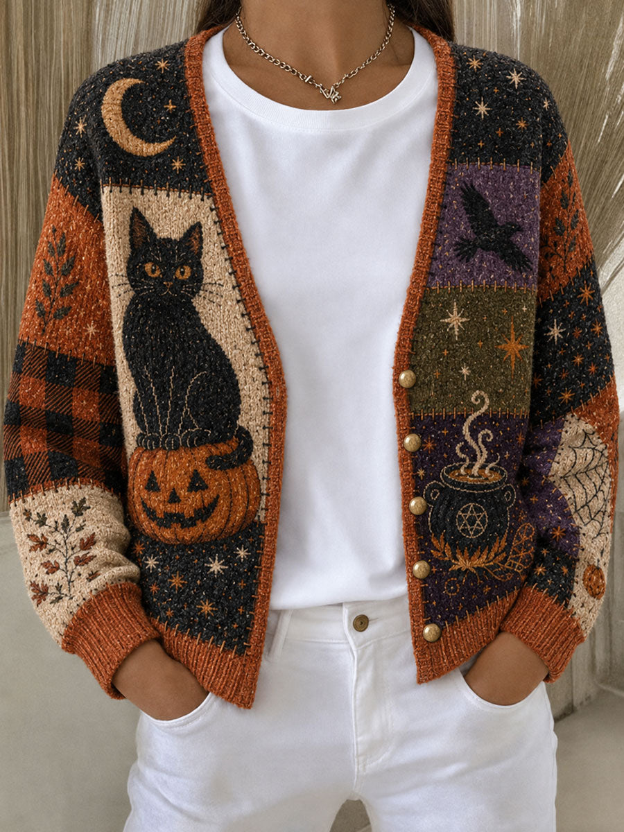 Kuscheliger bedruckter Damen-Strickjacke für Halloween