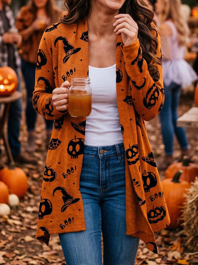 Kuscheliger bedruckter Damen-Strickjacke für Halloween