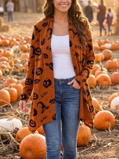 Kuscheliger bedruckter Damen-Strickjacke für Halloween