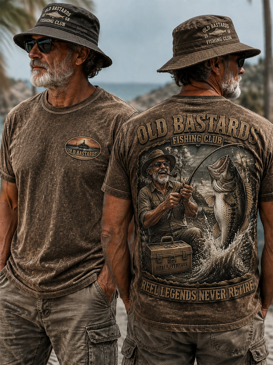 Herren-Langarm-T-Shirt mit Witz-Print „Lifetime Member“ des Anglerclubs „Old Bastards“