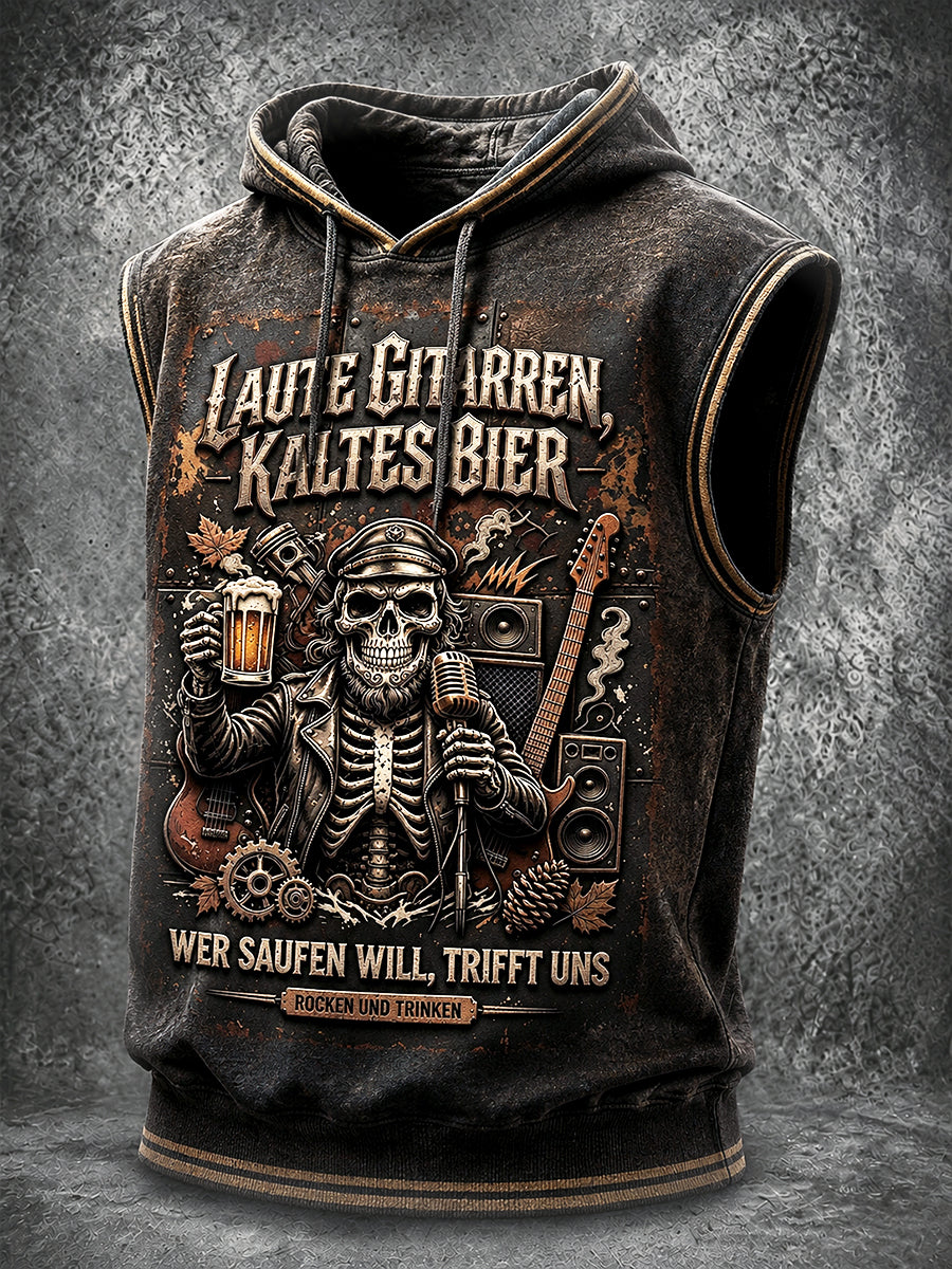 Herren-Retro-Rock deutsche Bier-Slogan-Print lässige Kapuzenweste