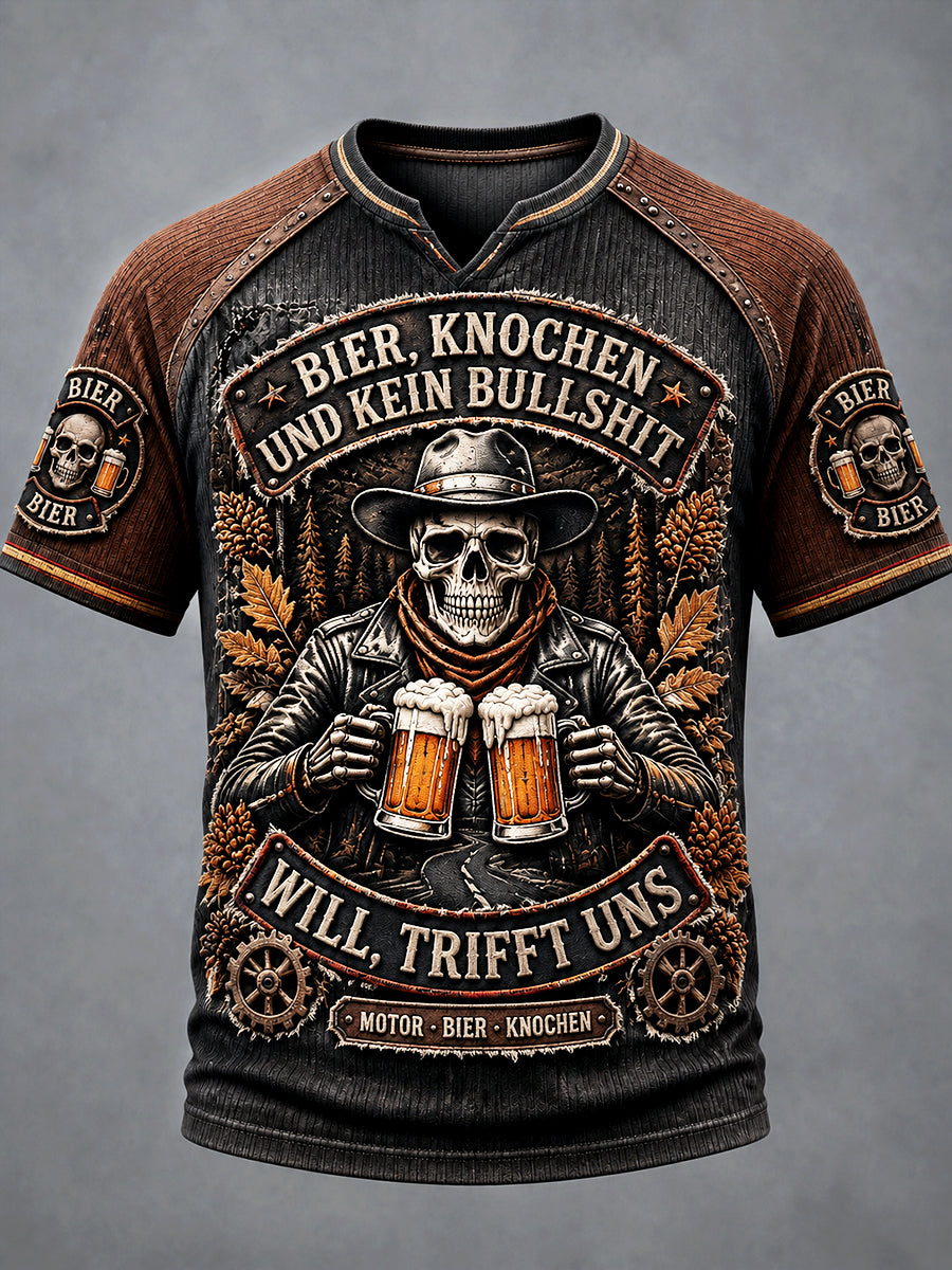 Herren-Retro-T-Shirt im deutschen Bierknochen-Design, lässig mit V-Ausschnitt