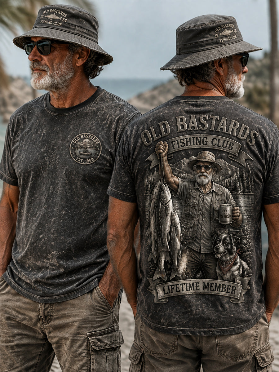 Herren-Langarm-T-Shirt mit Witz-Print „Lifetime Member“ des Anglerclubs „Old Bastards“