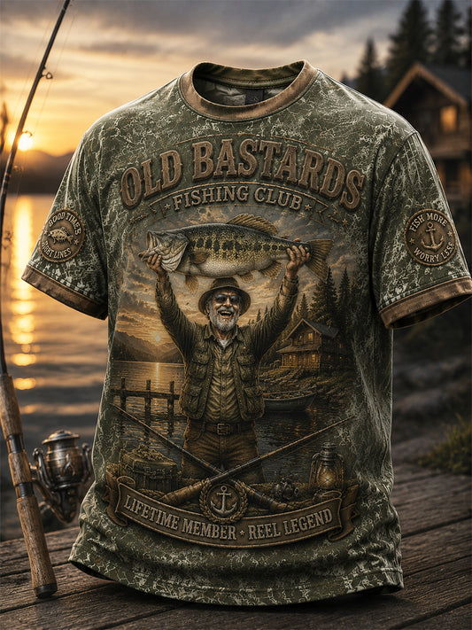Herren-Langarm-T-Shirt mit Witz-Print „Lifetime Member“ des Anglerclubs „Old Bastards“