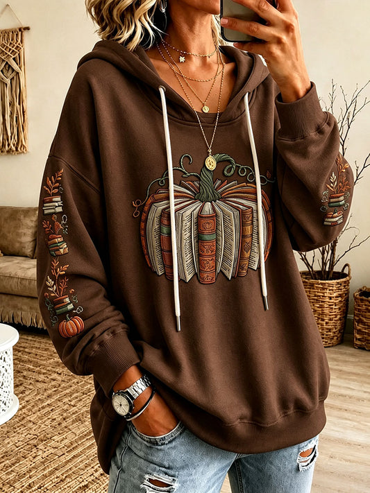 Frauen Kürbis Bücher drucken regelmäßige Sweatshirt