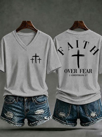 Frauen "Glaube über Furch" Print Casual T-Shirt