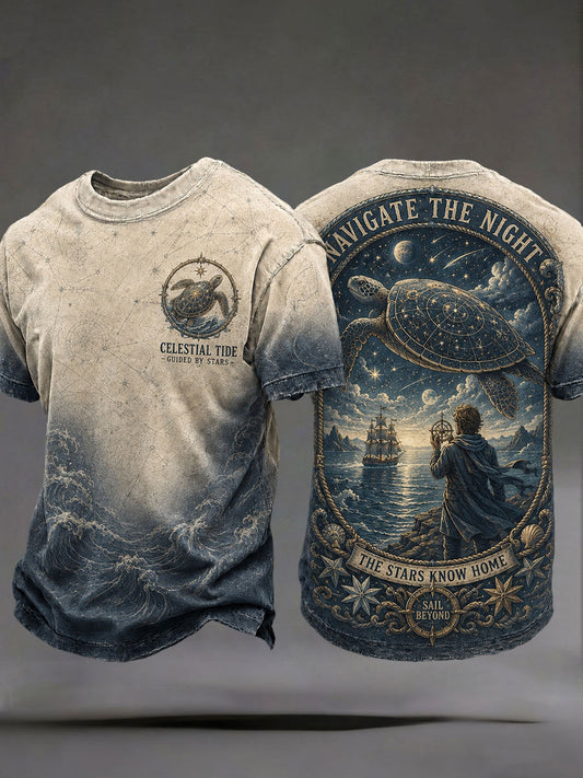 Herren-T-Shirts „Durch die Nacht navigieren, die Sterne kennen den Heimweg“