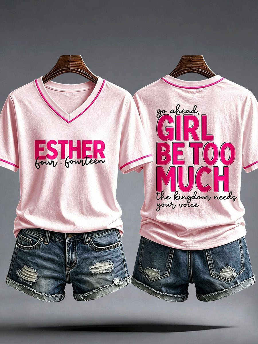 Frauen gehen in die Richtung Mädchen zu viel T-Shirt