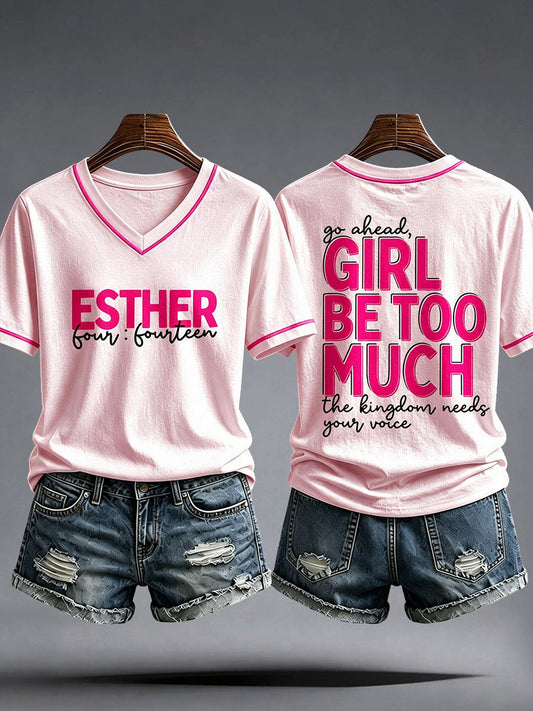 Frauen gehen in die Richtung Mädchen zu viel T-Shirt