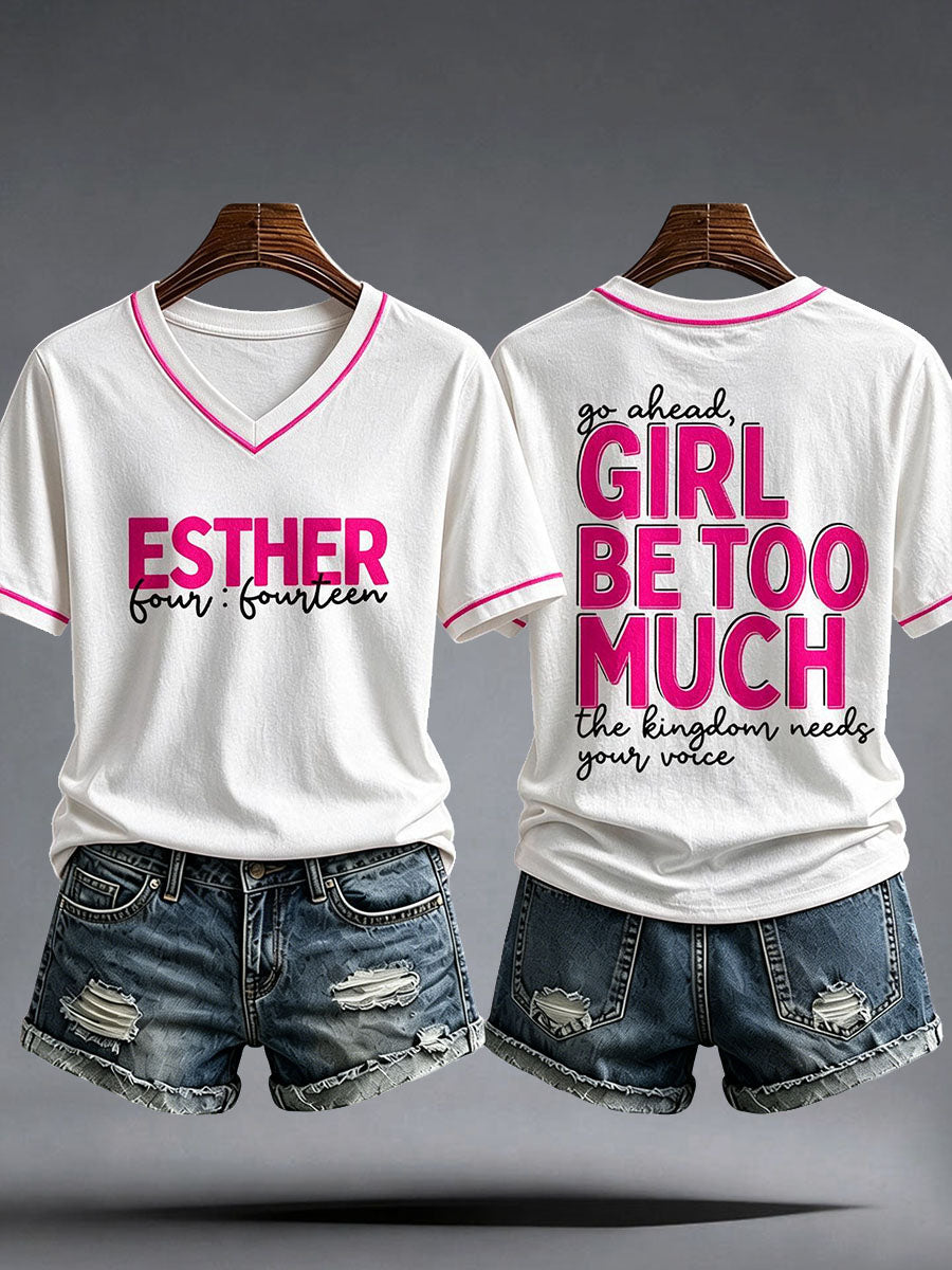 Frauen gehen in die Richtung Mädchen zu viel T-Shirt