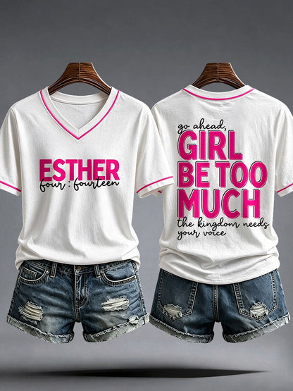 Frauen gehen in die Richtung Mädchen zu viel T-Shirt