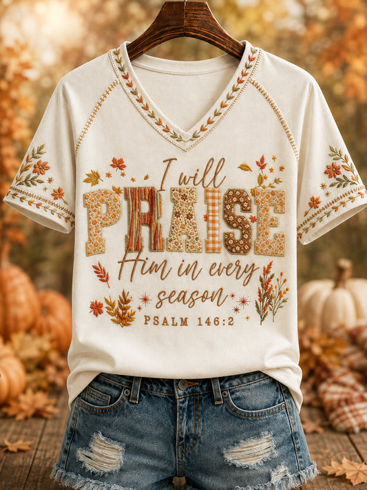Bedrucktes T-Shirt mit V-Ausschnitt Frauen „ Ich werde ihn in jeder Saison LOISE“