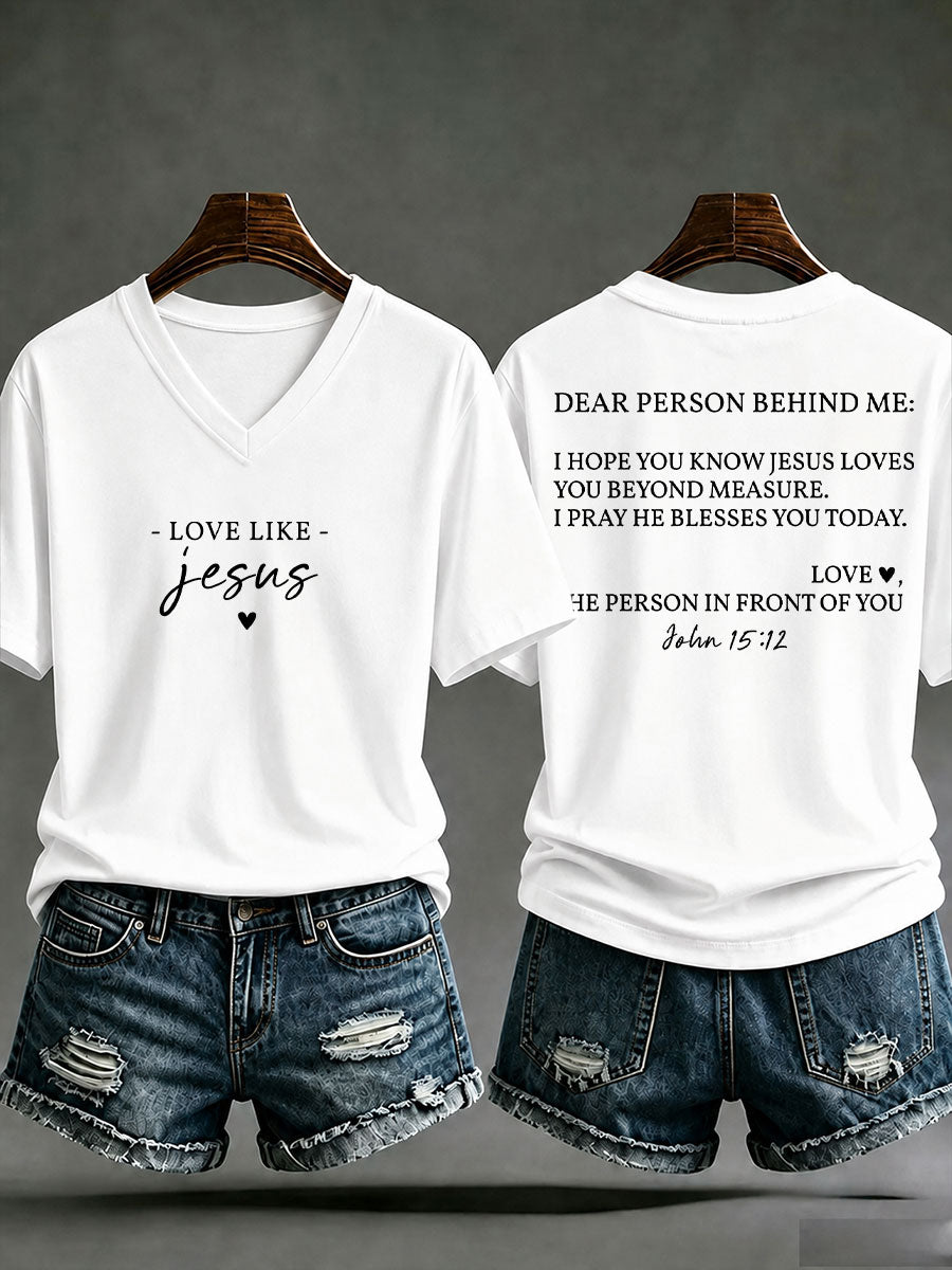 Damen‑Freizeit‑T‑Shirt mit Aufdruck „Love like Jesus“