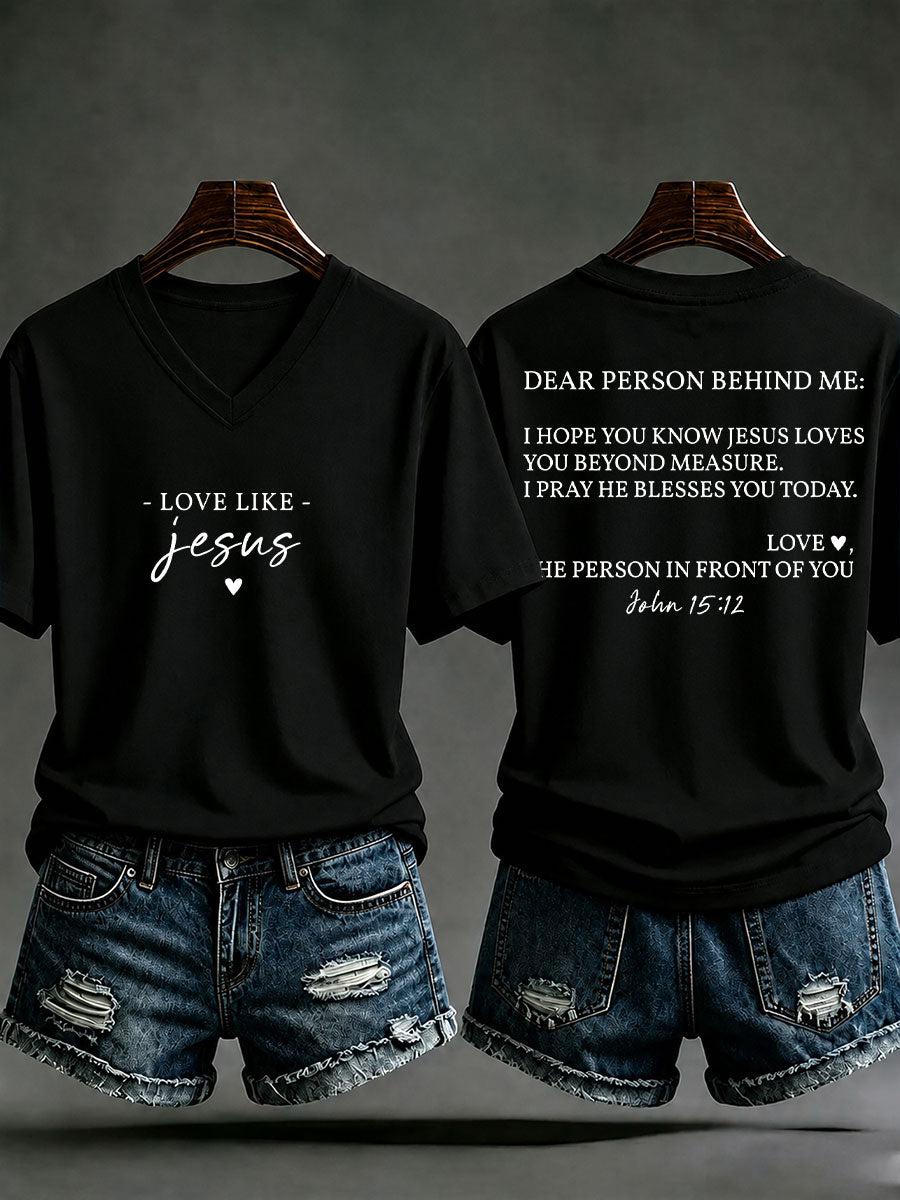 Damen‑Freizeit‑T‑Shirt mit Aufdruck „Love like Jesus“