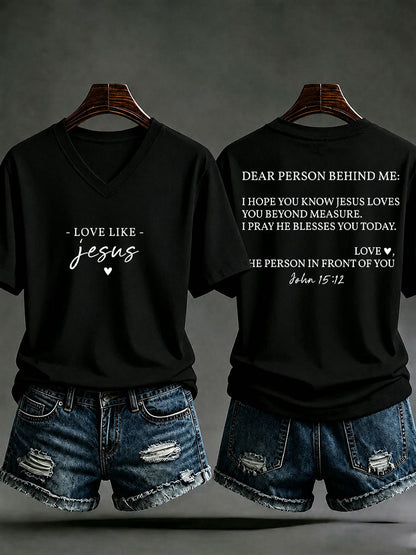 Damen‑Freizeit‑T‑Shirt mit Aufdruck „Love like Jesus“