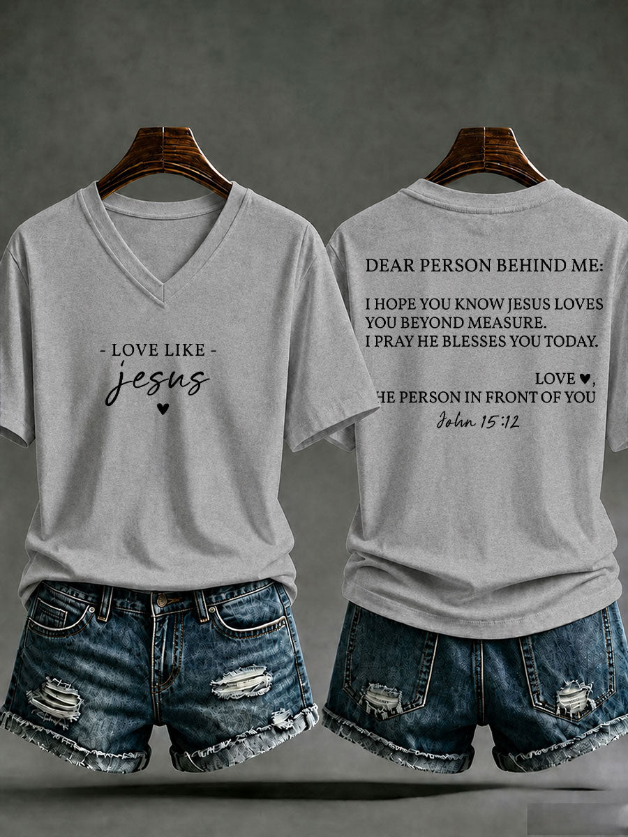 Damen‑Freizeit‑T‑Shirt mit Aufdruck „Love like Jesus“