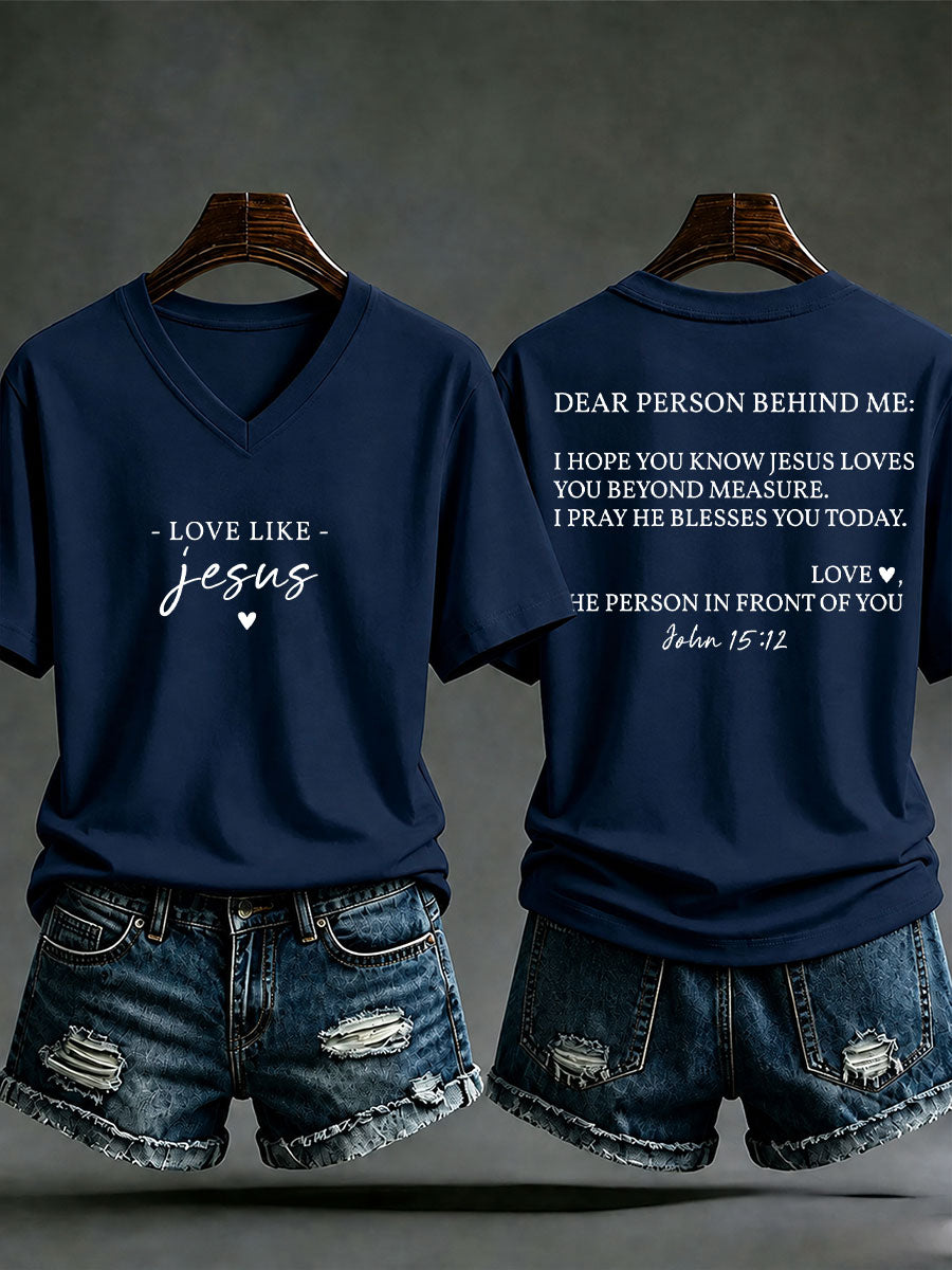 Damen‑Freizeit‑T‑Shirt mit Aufdruck „Love like Jesus“