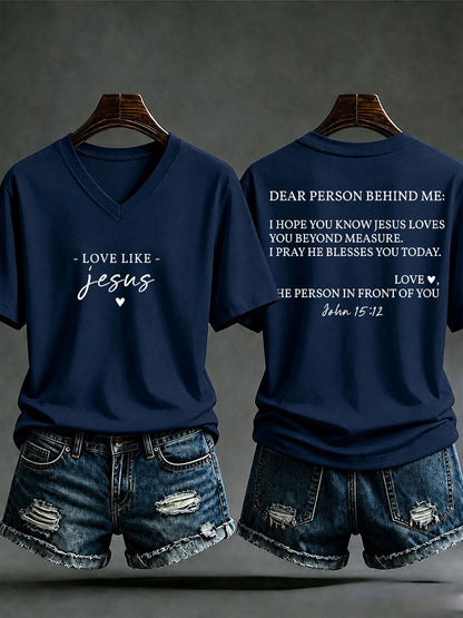 Damen‑Freizeit‑T‑Shirt mit Aufdruck „Love like Jesus“