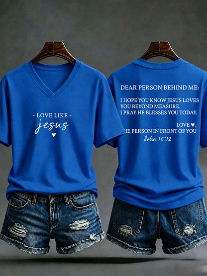 Damen‑Freizeit‑T‑Shirt mit Aufdruck „Love like Jesus“