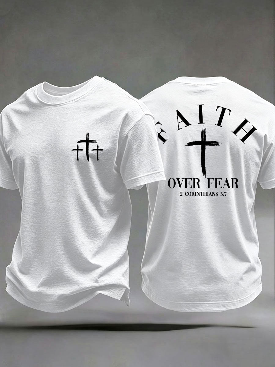 Männer "Faith Over Fear" bedrucktes lässiges T-Shirt