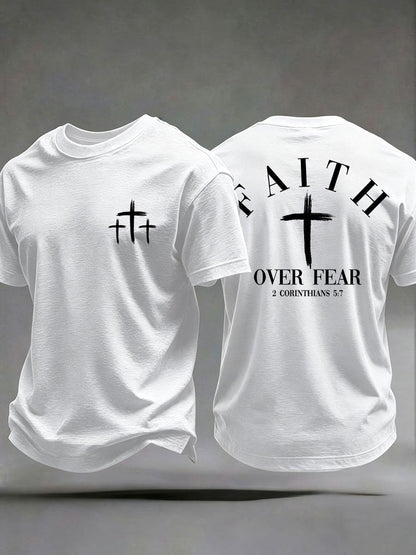 Männer "Faith Over Fear" bedrucktes lässiges T-Shirt
