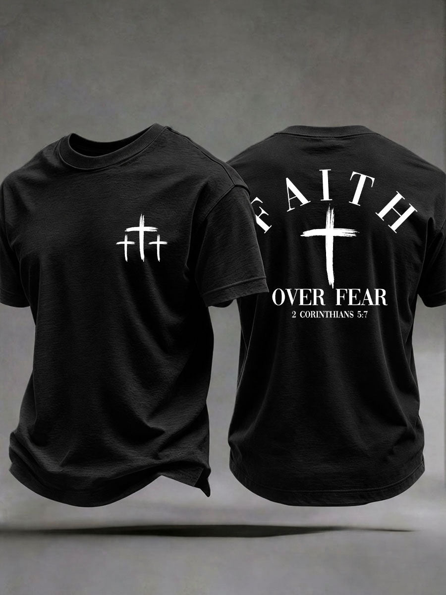 Männer "Faith Over Fear" bedrucktes lässiges T-Shirt